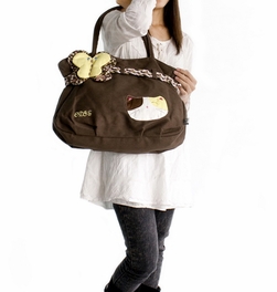 Blancho Bedding [Cat Loves Butterfly] 100% Cotton Canvas Shoulder Bag / Swingpack / Travel Bag