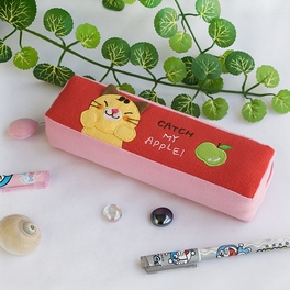 Blancho Bedding [Catch My Apple] Embroidered Applique Pencil Pouch Bag / Cosmetic Bag / Carrying Case (7.5*2.2*1.6)