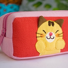 Blancho Bedding [Catch My Apple] Embroidered Applique Pencil Pouch Bag / Cosmetic Bag / Carrying Case (7.5*2.2*1.6)