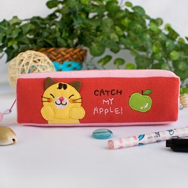 blancho bedding [Catch My Apple] Embroidered Applique Pencil Pouch Bag / Cosmetic Bag / Carrying Case (7.5*2.2*1.6)