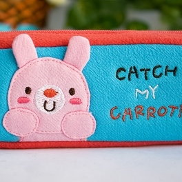 Blancho Bedding [Catch My Carrot] Embroidered Applique Pencil Pouch Bag / Cosmetic Bag / Carrying Case (7.5*2.2*1.6)