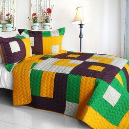 blancho bedding [Checkers] 3PC Vermicelli-Quilted Patchwork Quilt Set (Full/Queen Size)