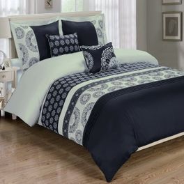 blancho bedding Chelsea Black 5-Piece Duvet Cover Set Embroidered 100% Cotton King/ Calking Size