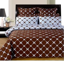 blancho bedding Chocolate and Blue 8PC Bloomingdale Duvet covers & sheet Set(Calking Size)