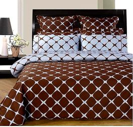 blancho bedding Chocolate & Blue Bloomingdale 9PC Egyptian cotton Bed in a bag(Queen Size)