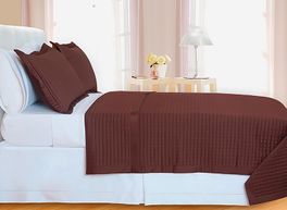 blancho bedding Chocolate Brown Checkered Coverlet Set Egyptian cotton 400 Thread count Reversable(Twin Size)