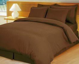 blancho bedding Chocolate Brown Damask Stripe Down Alternative 4-pc Comforter Set Egyptian 600 count(King/Calking)