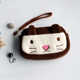 Blancho Bedding [Chocolate Cate] Embroidered Applique Fabric Art Wallet Purse/ Pouch Bag (5.1 X 3.7 X 1.4 Inches)