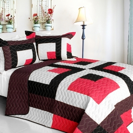 blancho bedding [Chocolate Kingdom] 3PC Vermicelli-Quilted Patchwork Quilt Set (Full/Queen Size)