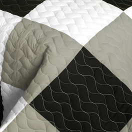 Blancho Bedding [City Light - B] Vermicelli-Quilted Patchwork Plaid Quilt Set Full/Queen