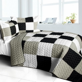 blancho bedding [City Light - B] Vermicelli-Quilted Patchwork Plaid Quilt Set Full/Queen
