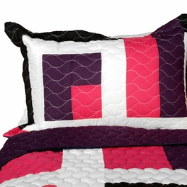 Blancho Bedding [City Of Wine] 3PC Vermicelli-Quilted Patchwork Quilt Set (Full/Queen Size)