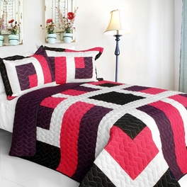 blancho bedding [City of Wine] 3PC Vermicelli-Quilted Patchwork Quilt Set (Full/Queen Size)