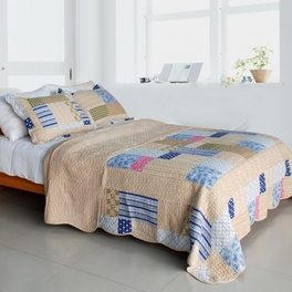 blancho bedding [Classic Plaids] Cotton 3PC Vermicelli-Quilted Printed Quilt Set (Full/Queen Size)
