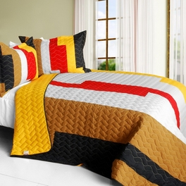 blancho bedding [Classic Playbook - B] Vermicelli-Quilted Patchwork Striped Quilt Set Full/Queen
