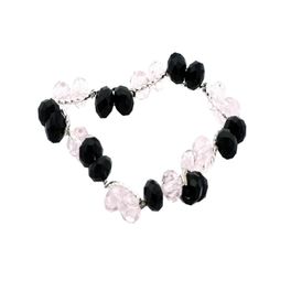 blancho bedding Clear Faceted Crystals Black Faceted Crystals Silver Bracelet Stretchable Stylish