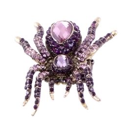blancho bedding Colored Crystal Silver Spider Ring (Purple)