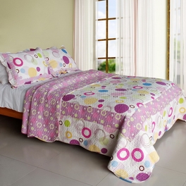 blancho bedding [Colorful Bubble] Cotton 3PC Vermicelli-Quilted Printed Quilt Set (Full/Queen Size)