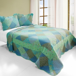 blancho bedding [Colorful Glamor] Cotton 3PC Vermicelli-Quilted Printed Quilt Set (Full/Queen Size)