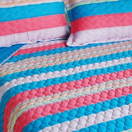 Blancho Bedding [Colorful Sky] 3PC Vermicelli-Quilted Striped Quilt Set (Full/Queen Size)
