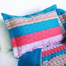 Blancho Bedding [Colorful Sky] 3PC Vermicelli-Quilted Striped Quilt Set (Full/Queen Size)
