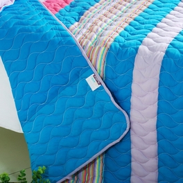 Blancho Bedding [Colorful Sky] 3PC Vermicelli-Quilted Striped Quilt Set (Full/Queen Size)