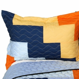 Blancho Bedding [Colorful Wave] Brand New Vermicelli-Quilted Patchwork Quilt Set Full/Queen