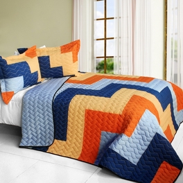blancho bedding [Colorful Wave] Brand New Vermicelli-Quilted Patchwork Quilt Set Full/Queen