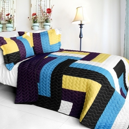 blancho bedding [Colors Quartet] 3PC Vermicelli - Quilted Patchwork Quilt Set (Full/Queen Size)