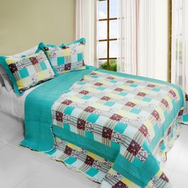 blancho bedding [Cool Spring] 3PC Cotton Vermicelli-Quilted Printed Quilt Set (Full/Queen Size)