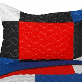 Blancho Bedding [Crazy Boxes - A] Vermicelli-Quilted Patchwork Geometric Quilt Set Full/Queen