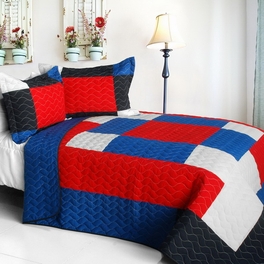 blancho bedding [Crazy Boxes - A] Vermicelli-Quilted Patchwork Geometric Quilt Set Full/Queen