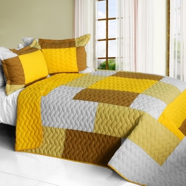 blancho bedding [Crazy Boxes - B] Vermicelli-Quilted Patchwork Geometric Quilt Set Full/Queen