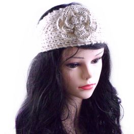blancho bedding [CREAM] Rose Decorative Women Head Warp Crochet Winter/Autumn Headwear