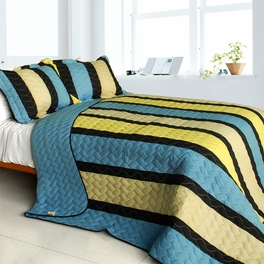 blancho bedding [Cuckoo's Calling] 3PC Vermicelli-Quilted Patchwork Quilt Set (Full/Queen Size)