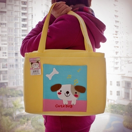 Blancho Bedding [Cute Dog] Embroidered Applique Fabric Art Shoulder Tote Bag / Shopper Bag (12.2*8.4*4.4)