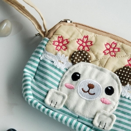 Blancho Bedding [Cute Dog] Embroidered Applique Fabric Art Wallet Purse/ Pouch Bag (5.1 X 3.9 X 1.1 Inches)