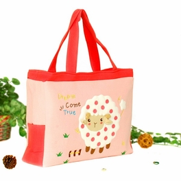 Blancho Bedding [Cute Sheep] Embroidered Applique Fabric Art Shoulder Tote Bag / Shopper Bag (14.7*9.8*3.7)