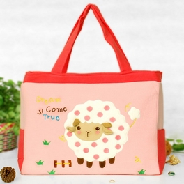 blancho bedding [Cute Sheep] Embroidered Applique Fabric Art Shoulder Tote Bag / Shopper Bag (14.7*9.8*3.7)