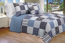blancho bedding [Daniel] 100% Cotton 3PC Vermicelli-Quilted Striped Patchwork Quilt Set (King Size)