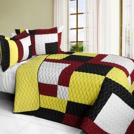 blancho bedding [Dawn and Sunset] Brand New Vermicelli-Quilted Patchwork Quilt Set Full/Queen