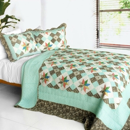blancho bedding [Deep in My Heart] 3PC Cotton Vermicelli-Quilted Printed Quilt Set (Full/Queen Size)