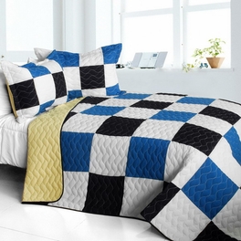 blancho bedding [Delicate Plaid - A] Vermicelli-Quilted Patchwork Plaid Quilt Set Full/Queen