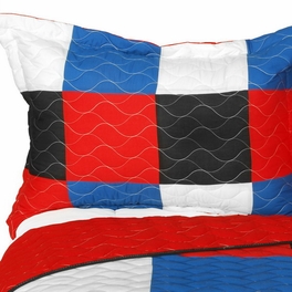 Blancho Bedding [Delicate Plaid - B] Vermicelli-Quilted Patchwork Plaid Quilt Set Full/Queen