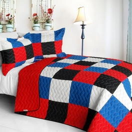 blancho bedding [Delicate Plaid - B] Vermicelli-Quilted Patchwork Plaid Quilt Set Full/Queen