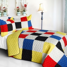 blancho bedding [Delicate Plaid - C] Vermicelli-Quilted Patchwork Plaid Quilt Set Full/Queen