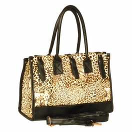 blancho bedding [Desert Isle] Leopard Fur Leatherette Double Handle Satchel Bag Handbag Purse