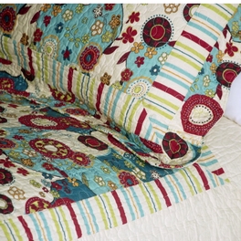 Blancho Bedding [Dianthe] Cotton 3PC Floral Vermicelli-Quilted Printed Quilt Set (Full/Queen Size)