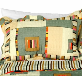 Blancho Bedding [Dim Light] Cotton 3PC Vermicelli-Quilted Plaid Printed Quilt Set (Full/Queen Size)