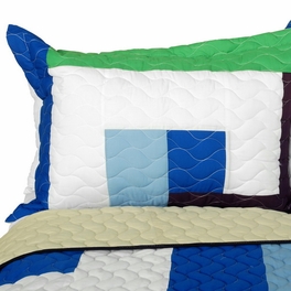 Blancho Bedding [Dizzy Sun] Vermicelli-Quilted Patchwork Geometric Quilt Set Full/Queen